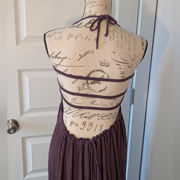 Free People Plum Halter Smocked Maxi Dress Size XL - Picture 3 of 9